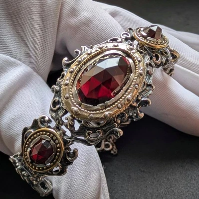 Vintage Tracht Armband Granat XL 835 Silber Silberschmiedearbeit alt - Bild 1 von 4