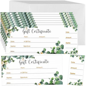 50 Sets Gift Certificate for Business with 50 Pcs Envelopes Blank Gift Certif - Picture 1 of 7
