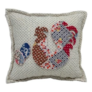 NEW Handmade Rooster & Eggs Pillow~Vintage Quilt~Old Chenille~So Cute!! - Picture 1 of 8