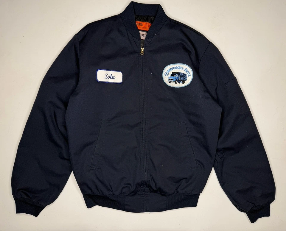 Chaqueta de trabajo mecánico vintage Mercedes Benz diésel camiones azul marino | S Foto 1 de 4