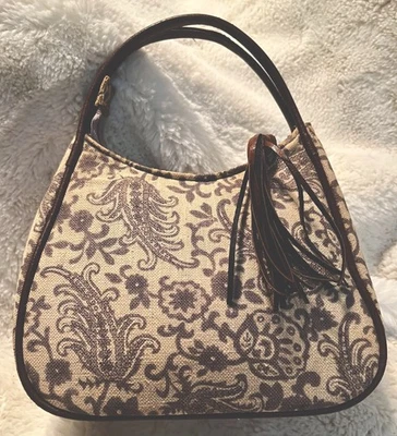 Victoria's Secret Mini Lona Paisley Gris, en Crema Marrón Ribete Monedero Bolso de Mano Foto 1 de 4