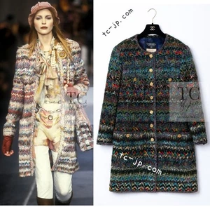 CHANEL 93A VintageGreenMulti Gold ButtonTweedLongJacket Coat KarlLagerfeld 40 42 - Picture 1 of 24