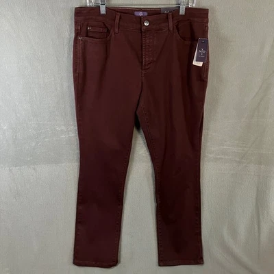 Jeans feminino NYDJ Sheri Slim Lift Tuck tamanho 14P 34x29 brandy wine novo com etiquetas - Imagem 1 de 4