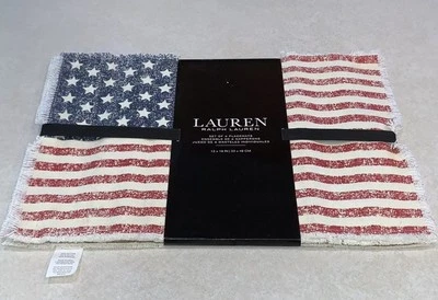 RALPH LAUREN Set of 4 American Flag Cotton Placemats Stars Stripes Red Blue NEW - Image 1 of 4