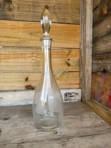 Vtg Etched Cut Floral Genie Bottle Decanter w/ Stopper Tall Deco Art Nouveau - Afbeelding 1 van 12