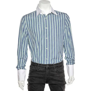 Dsquared2 Blue Striped Cotton Contrast Collar Button Front Shirt XXL - Picture 1 of 6