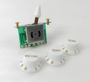 Switch ST Type 5 Way Knife Gold Shaft and Screws + Set Knobs Vol / Tone / Tone - Picture 1 of 4