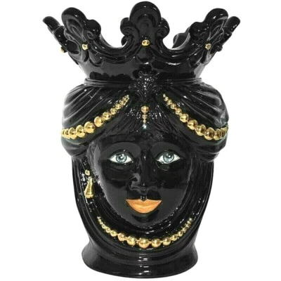 Moors kopf Keramisch Caltagirone Skulptur Weiblich Vase Blumentopf Übertopf - Bild 1 von 4