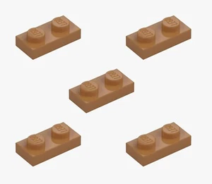 5 New LEGO Medium Nougat 1x2 Plates 3023 flat panel city building plate brown - Picture 1 of 6