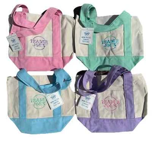 Trader Joe’s Mini Pastel Canvas Tote Bag Set Of 4 Colors Limited Easter - Picture 1 of 1