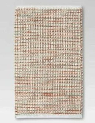 Threshold Stripe Bathroom Rug Coral 20" x 34" Soft - Image 1 of 4