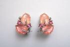 Vintage 1950S Silver Metal And Pink Lucite Clip Earrings By Lisner Signed
