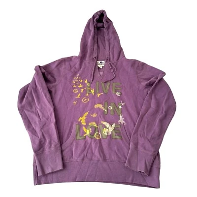 Vintage Lucky Brand Womens Hoodie Size Large Purple Cotton Y2K Peace Love - Image 1 of 4