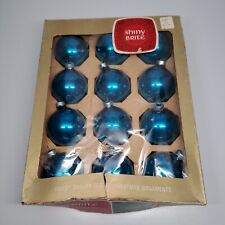 12 Vintage SHINY BRITE Christmas Ball Ornaments Peacock Blue Mercury Glass 2"