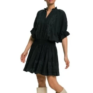 0039 ITALY Nancy Embroidered Drop Waist Mini Dress Washed Black Size XS - Picture 1 of 6