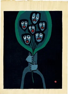 Umetaro Azechi "Una persona con globos" 1967 impresión en madera autógrafo - Imagen 1 de 1