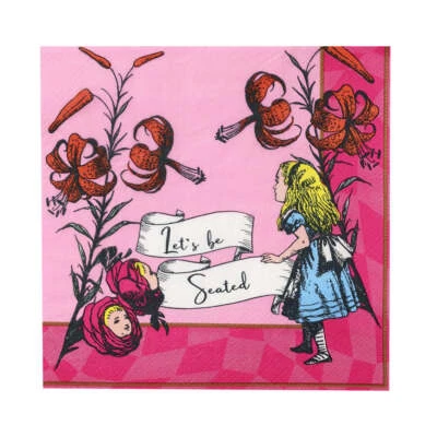 TALKING TABLES Alice in Wonderland Napkins Pink Paper Party Napkins Mad Hatters Tea Party x 20