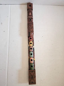 Vintage Drewniany flet Instrument muzyczny Ręcznie rzeźbiona sztuka ludowa Tiki Totem Słup - Zdjęcie 1 z 10