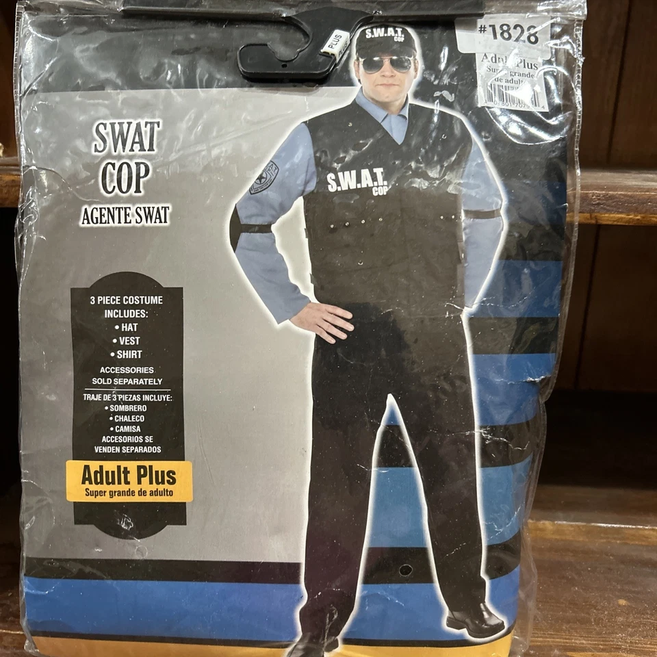 C3 Adult SWAT Cop Officer Halloween Costume Plus Size 48-52 Police Vest Shirt