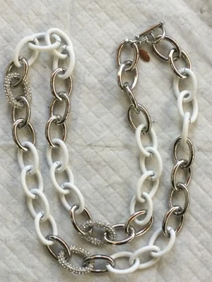 COLLAR DE ESLABONES DE CADENA OVALADOS VINTAGE ANN TAYLOR PLATA BLANCA Y DIAMANTES DE IMITACIÓN Foto 1 de 4