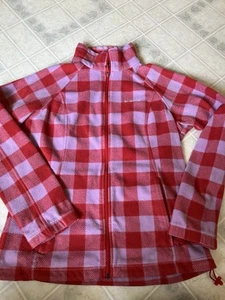 Columbia Size large Fleece Full Zip Coat Polarfleece Pink Red Lumberjack plaid - Picture 1 of 11