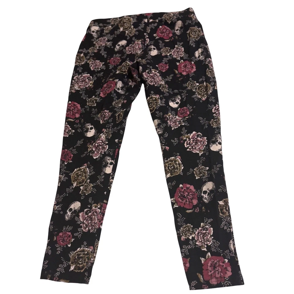 GOTHCORE Negro Floral Estampado Calavera Leggings Pantalones Capricho 2X 18 20 Foto 1 de 4