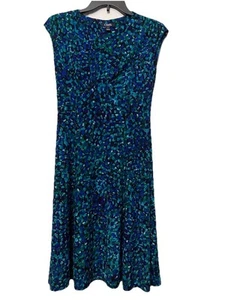Chaps By RALPH LAUREN V-NECK Fit Flare BLUE & AQUA KNIT Jersey DRESS Sz Small 6 - Picture 1 of 10