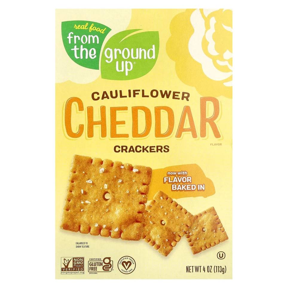 2x From The Ground up Cauliflower Crackers Cheddar 4 Oz. Each