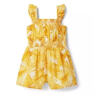 Janie and Jack Yellow and White Romper with Elastic Waist palm leaf - Picture 1 of 11