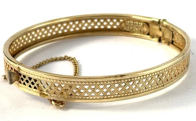 复古 Miriam Haskell 金色开口 6 英寸铰边手镯手链 — 第 1/4 张图片