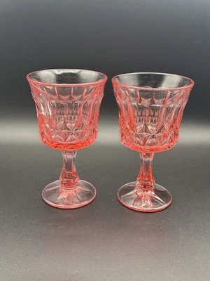 Pair Of Vintage Noritake Perspective Pink Glass Goblets 6.5” Tall - Image 1 of 4