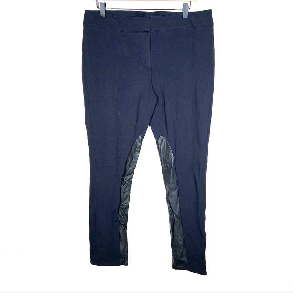 Ann Taylor Azul Medianoche con Negro Imitación Cuero Leggings Pantalones de Montar Talla 14 B104 Foto 1 de 4