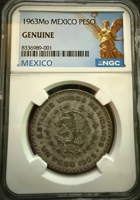 NGC Genuine Graded Coin SILVER 1963 Mexico 1 Peso - Image 1 of 2