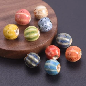 Lotto 10 pezzi perline sfuse porcellana ceramica rotonda modello Pumkin 11 mm gioielli fai da te - Foto 1 di 13