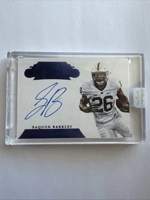 2018 SAQUON BARKLEY /15 AUTO HARD SIGNED ROOKIE SAPPHIRE TEAM SLOGANS FLAWLESS! - Image 1 of 3