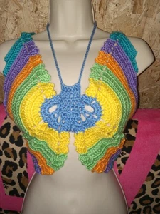 Hand Crocheted Butterfly Crop Top Size  Small  - Picture 1 of 3