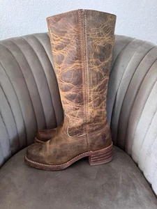Frye Campus Boots Womens Size 6M Brown Square Toe 14L Distressed Boot - Picture 1 of 11