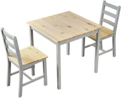 Small Grey Natural Wooden Dining Table And 2 Chairs Set Kitchen Room Rustic Pine - Image 1 of 4