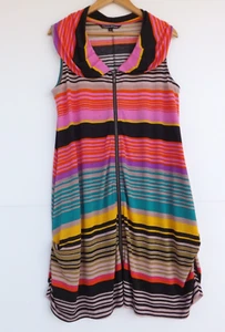 Charlie Brown Dress 12 Womens Bright Stripe Collar Zip Front Pocket Stretch Mini - Picture 1 of 7