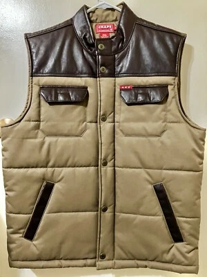 Novo sem etiquetas Ralph Lauren Chaps Colete Denim M Médio Polo Couro Vintage Cowboy Western - Imagem 1 de 4