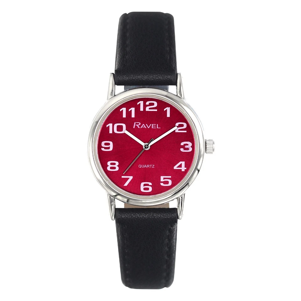 Ravel Womens BIG NUMBERS Ladies Watch With Red Face Black Strap - Image 1 of 1