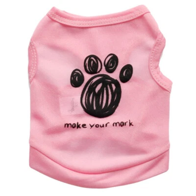 Pet Clothes Puppy Dog Cat T-Shirt Summer Cute Paw Footprint Top Chihuahua Vest ∂ - Image 1 of 4