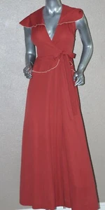 ~VTG 1950s 60s Art Deco Caplet Maxi Wrap Cinnamon Dress - Picture 1 of 12