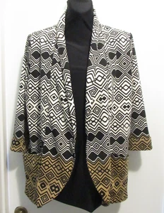 Robert Louis Sz Large Geometric Open Jacket Black/White/Brown 3/4 Sleeve #315 - Picture 1 of 5