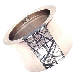 Authentic! Cartier 18k White Gold Rutilated Quartz Wide Band Ring Size 54 - Picture 1 of 10