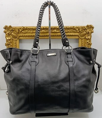 Orciani Maxi Shopper Shoulder Bag “Neverfull” Black Leather Chain Handles - Image 1 of 4