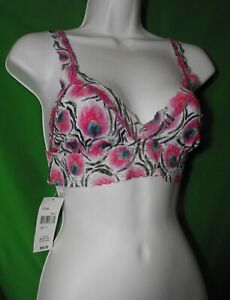 NEW HANKY PANKY 3T7042 PINK PEACOCK TRIANGLE CROSSOVER LACE BRALETTE S