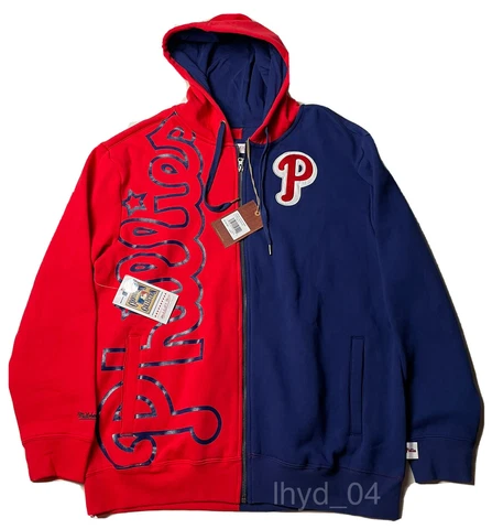 MITCHELL & NESS PHILADELPHIA PHILLIES L HOODIE $120 RETAIL NWT FLEECE FULL-ZIP Cover