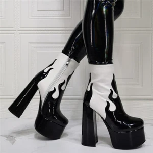 Super High Heels Women Ankle Boots Round Toe Platform Booties Zip Shoes Big Size - Picture 1 of 15