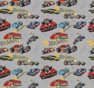HOT WHEELS MATCHBOX CARS GRAY 100% COTTON FABRIC QUILTING SEWING SOLD BTHY - Picture 1 of 1